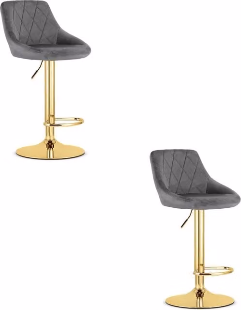 Set di 2 sgabelli girevoli Valora Daka in velluto grigio con base dorata in metallo lucido