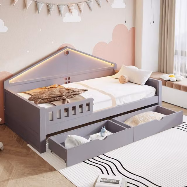 letto singolo legno massello+mdf grigio 90 x 200 cm