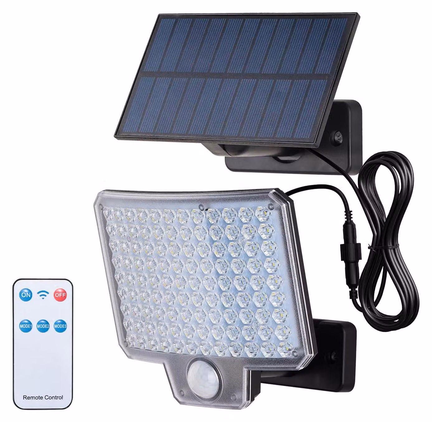 Lampada solare da esterno con 108 LED, 3 modalità, batteria da 1500 mAh, grado di protezione IP44, con telecomando