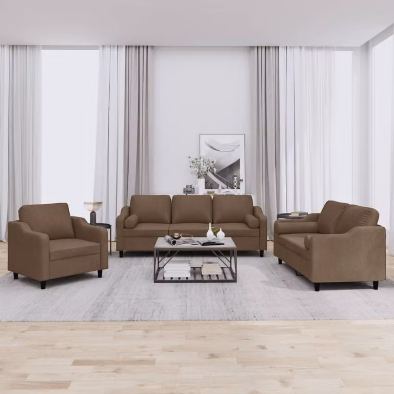 Maison Exclusive - Set divano 3 pezzi con cuscini in tessuto marrone
