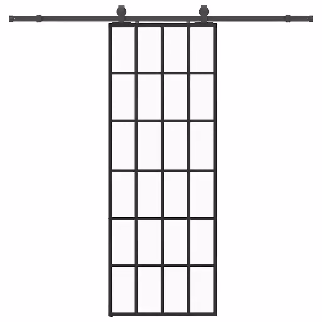 Porta Scorrevole Moderna VIDAXL in Vetro Trasparente con Ferramenta Nera in Alluminio L: 76 cm, H: 205 cm – 2