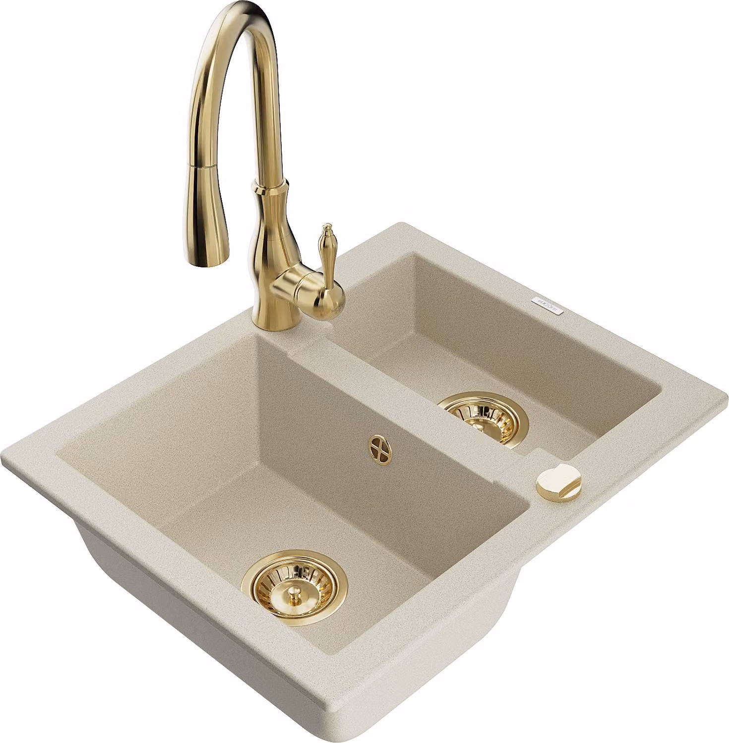 Mexen Carlos lavello in granito 1,5 vasche con rubinetto cucina Savita, beige - 6518-69-672601-50