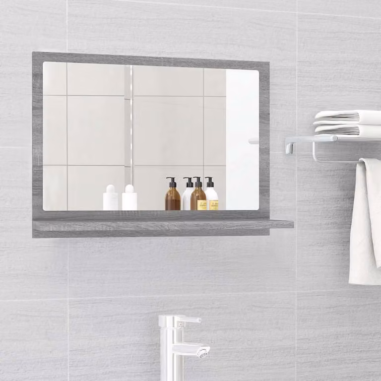 Specchio da bagno vidaXL in legno multistrato e vetro, colore grigio Sonoma, L: 60 cm, P: 10,5 cm, H: 37 cm