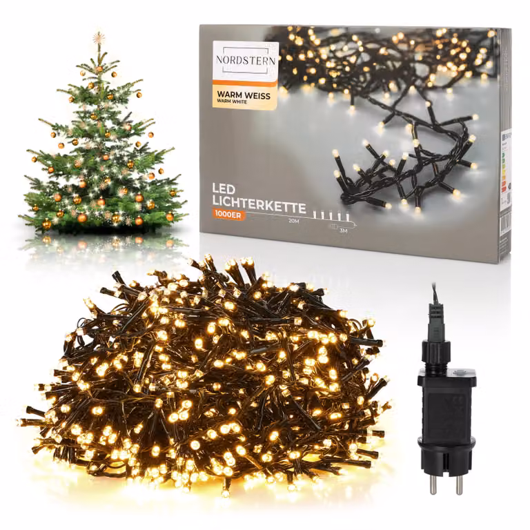 Nordstern LED cluster fairy lights bianco caldo 1000 LED - decorazione albero di Natale per interni ed esterni con spina 20 m - Illuminazione a grappolo
