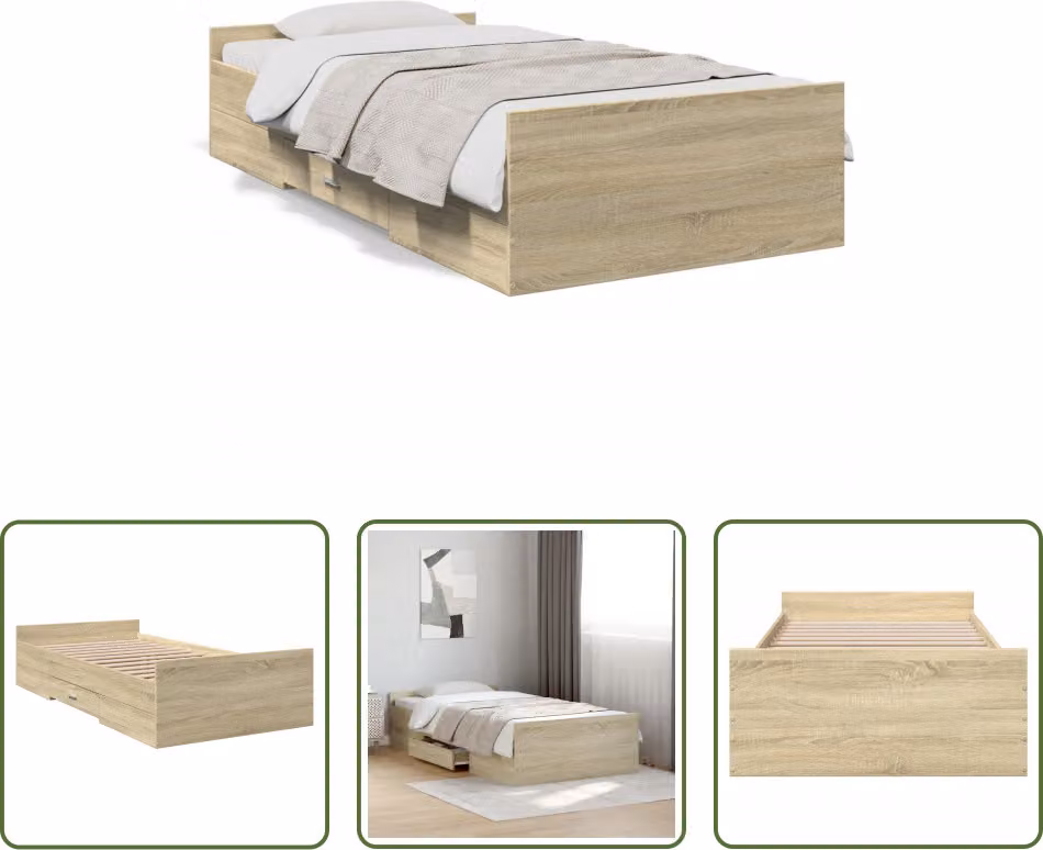 The Living Store Struttura letto con cassetti in rovere Sonoma 75x190 cm Materiale legno
