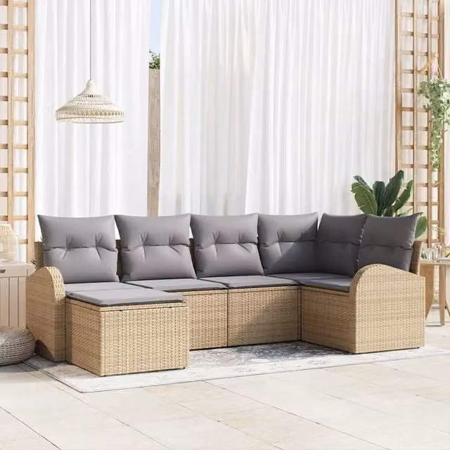 Set Divano da Giardino 6 pz Beige polyrattan 3346110