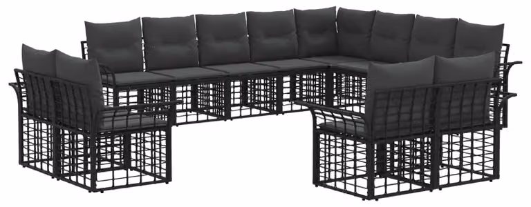 Set di divani da esterno 12 pcs Nero e Grigio scuro Poliestere
