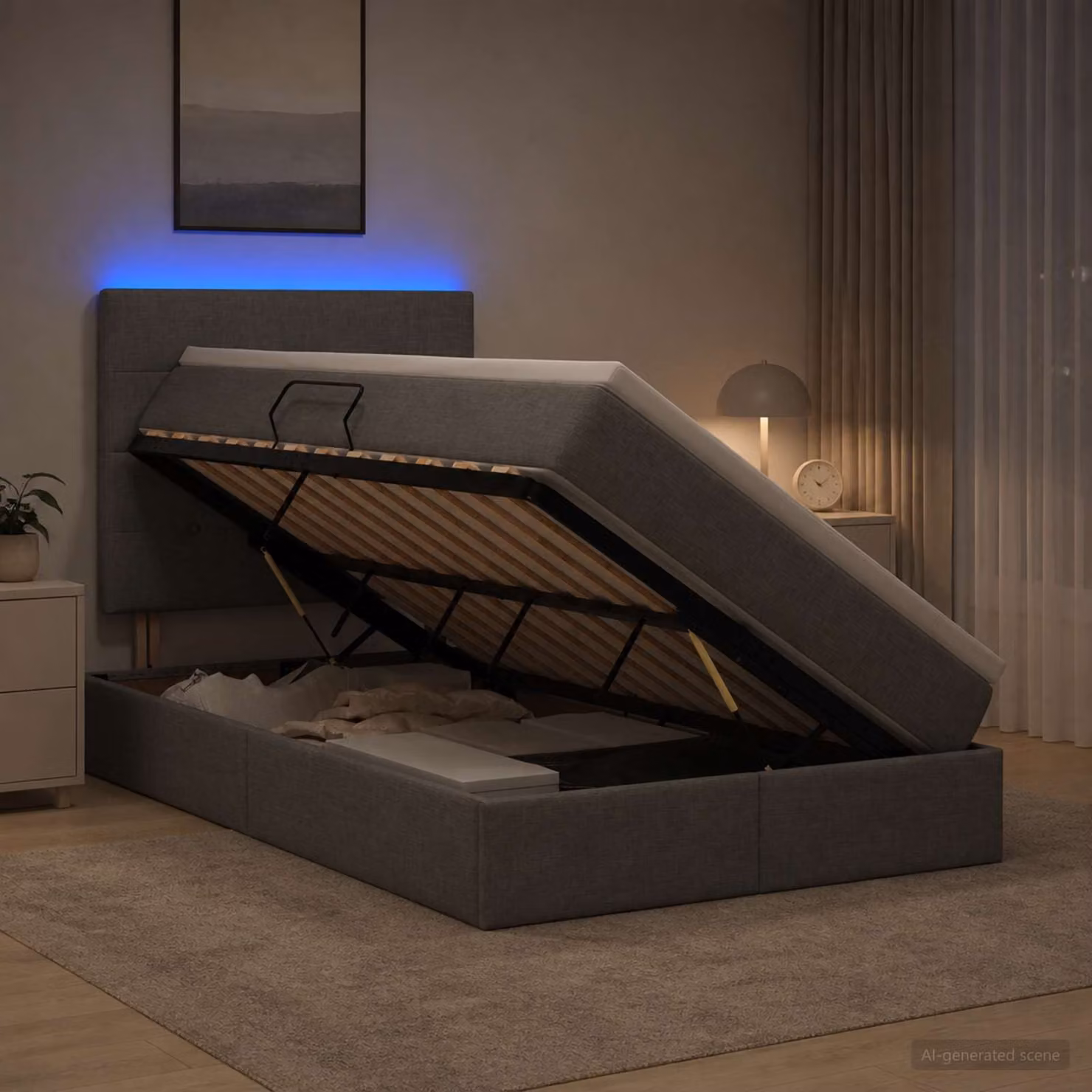 Letto con contenitore e materasso vidaXL Grigio Scuro con illuminazione LED e porta USB L/P/H: 120 x 200 x 140 cm