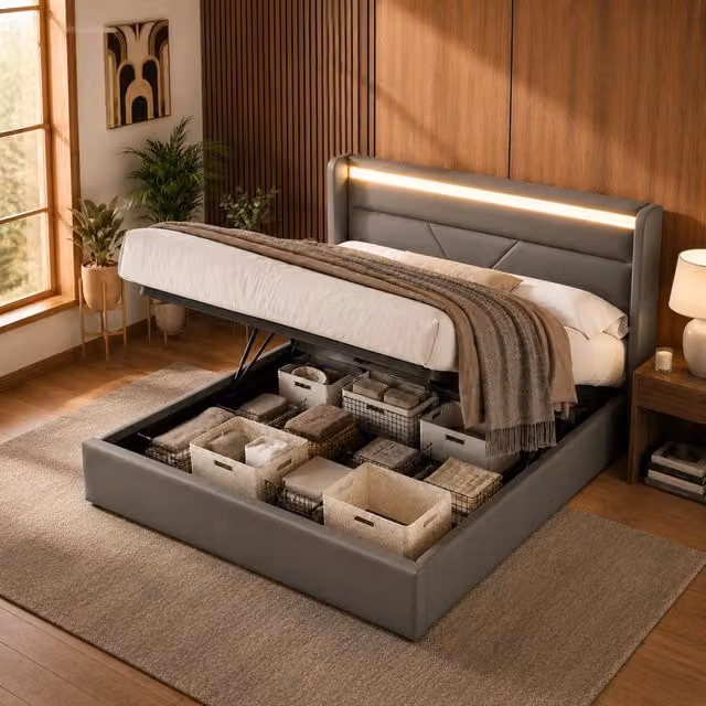 letto imbottito pu grigio 140 x 200 cm