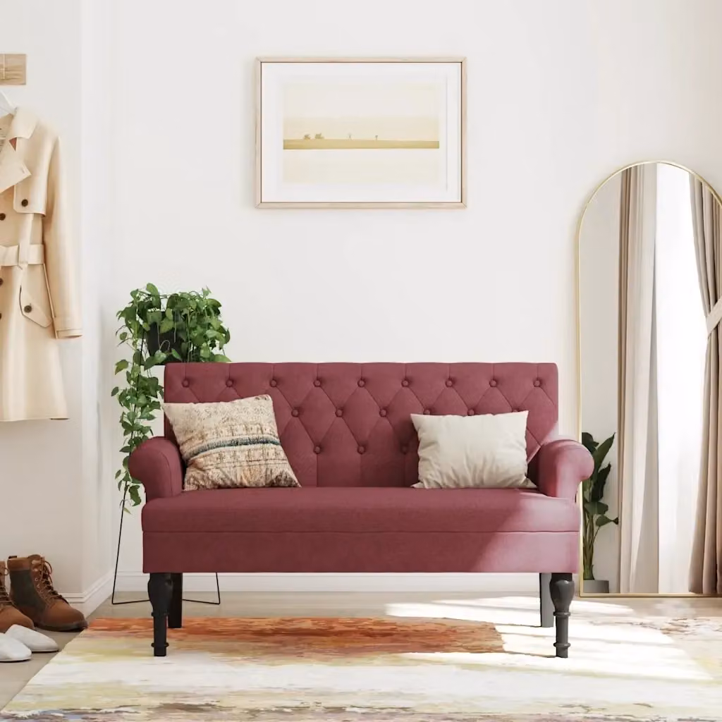 Panca con Schienale in Tessuto Rosso Vino DESIGN IN L/P/H: 120 x 62 x 75,5 cm – 2