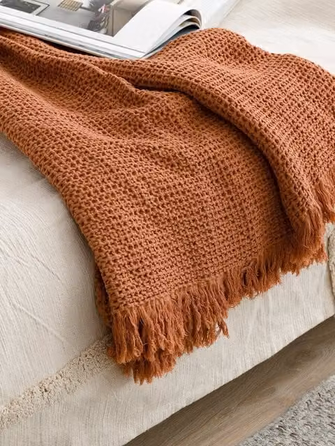 Plaid in cotone Kenay Home colore terracotta per adulti, 120 x 120 cm