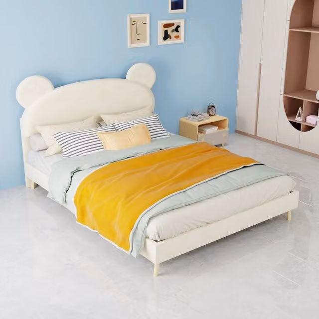 letto imbottito tessuto metallo beige 140 x 200 cm