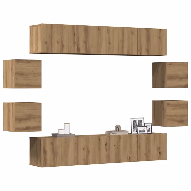 Set Mobile TV vidaXL da 8 pezzi in Legno Rovere Marrone, Design Moderno da Appendere alla Parete