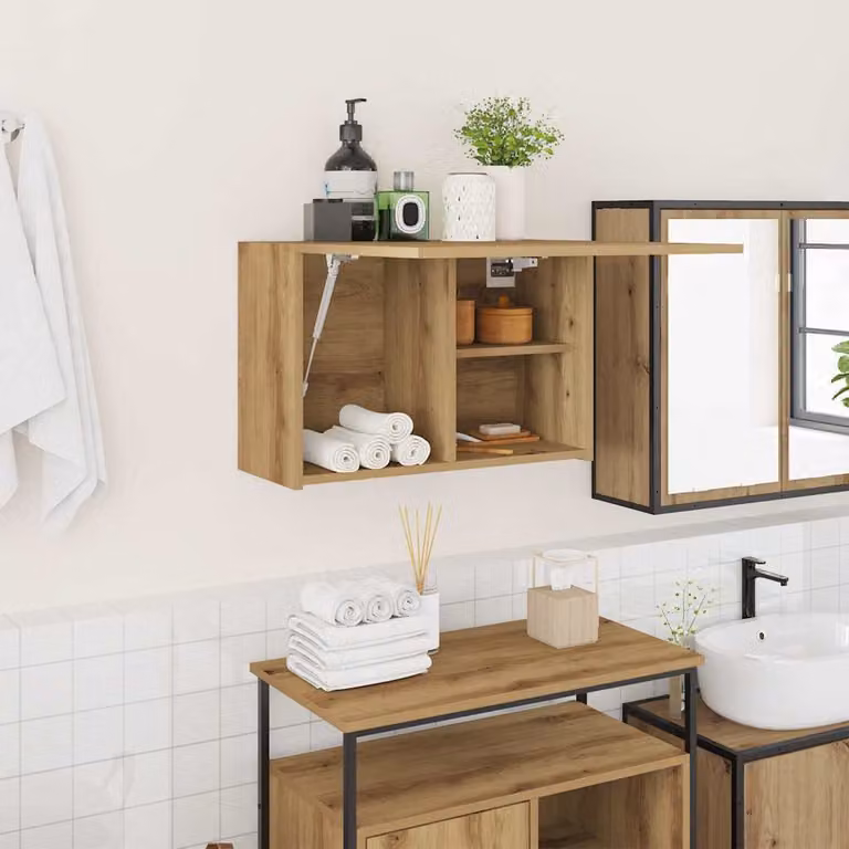 Mobiletto da Bagno Appeso vidaXL in MDF Marrone con Ante a Battente e Ripiani Interni L: 60 cm, P: 25 cm, H: 40 cm