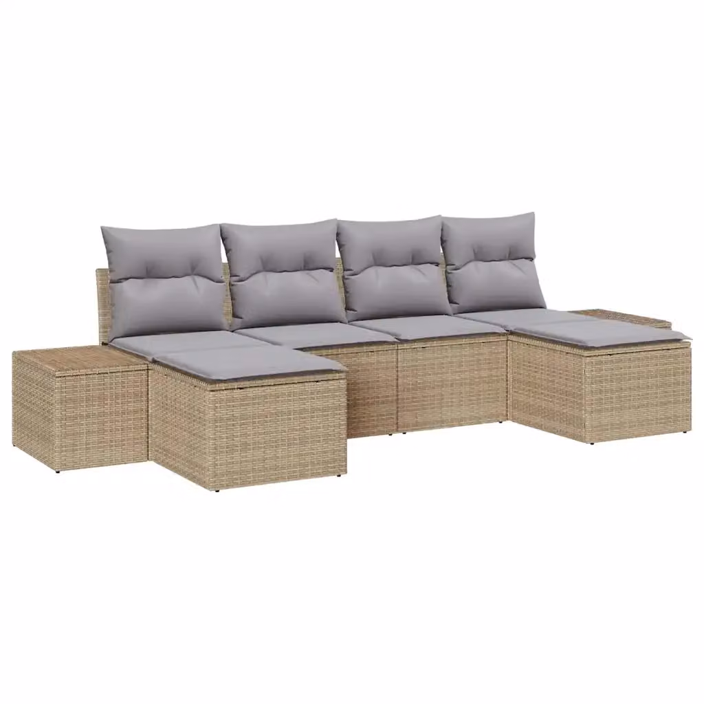 Set Divano da Giardino a L vidaXL in Polyrattan con Cuscini Beige e Grigio e Struttura in Acciaio Verniciato a Polvere, 6 Pezzi – 2