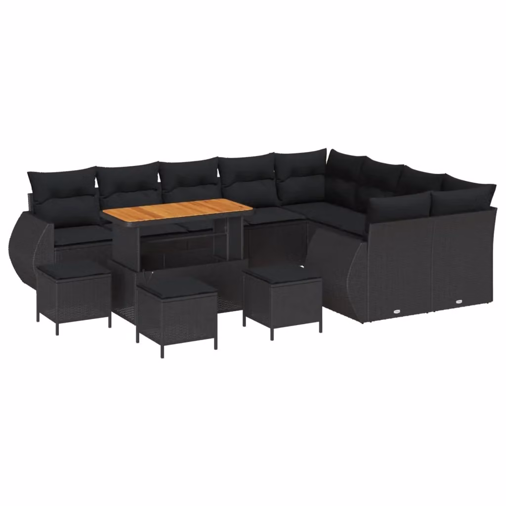 Set Divano da Giardino vidaXL 13 Pezzi Nero con Poltrona, Tavolino e Cuscini in Polyrattan e Acciaio – 2