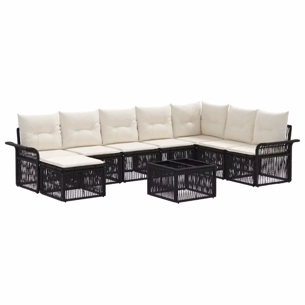 Set Divano da Giardino vidaXL a forma a U in Polyrattan Nero con Cuscini e Tavolino da Caffè – 2