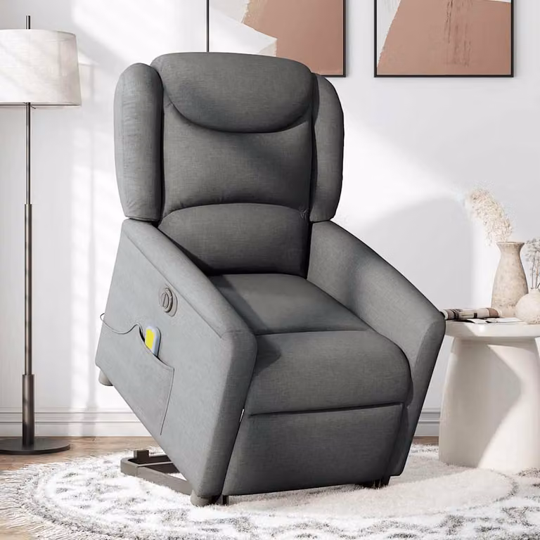 vidaXL Poltrona Alzapersona Massaggi Elettrica Grigio Scuro Tessuto