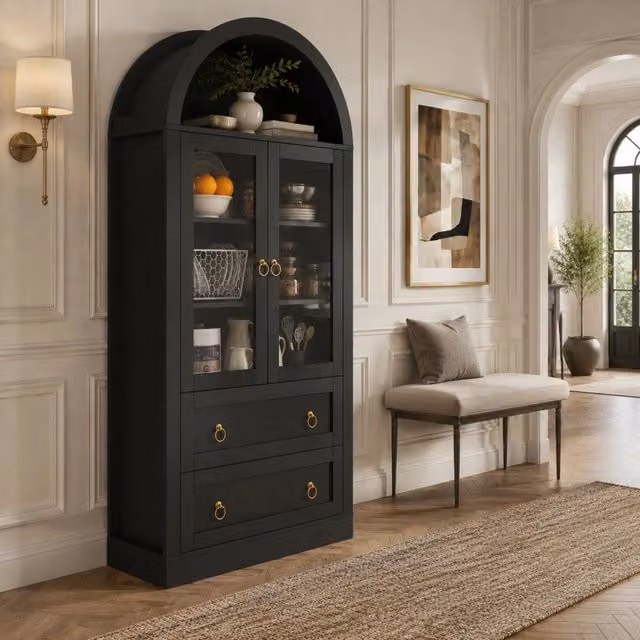 Vetrina 80x36x170 cm nera in pannello truciolare, 2 ripiani regolabili