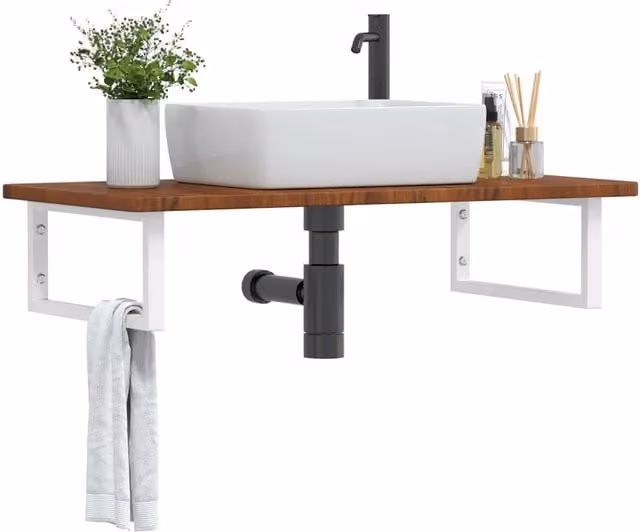 Ripiano a parete per lavabo vidaXL in acciaio e rovere color marrone e bianco