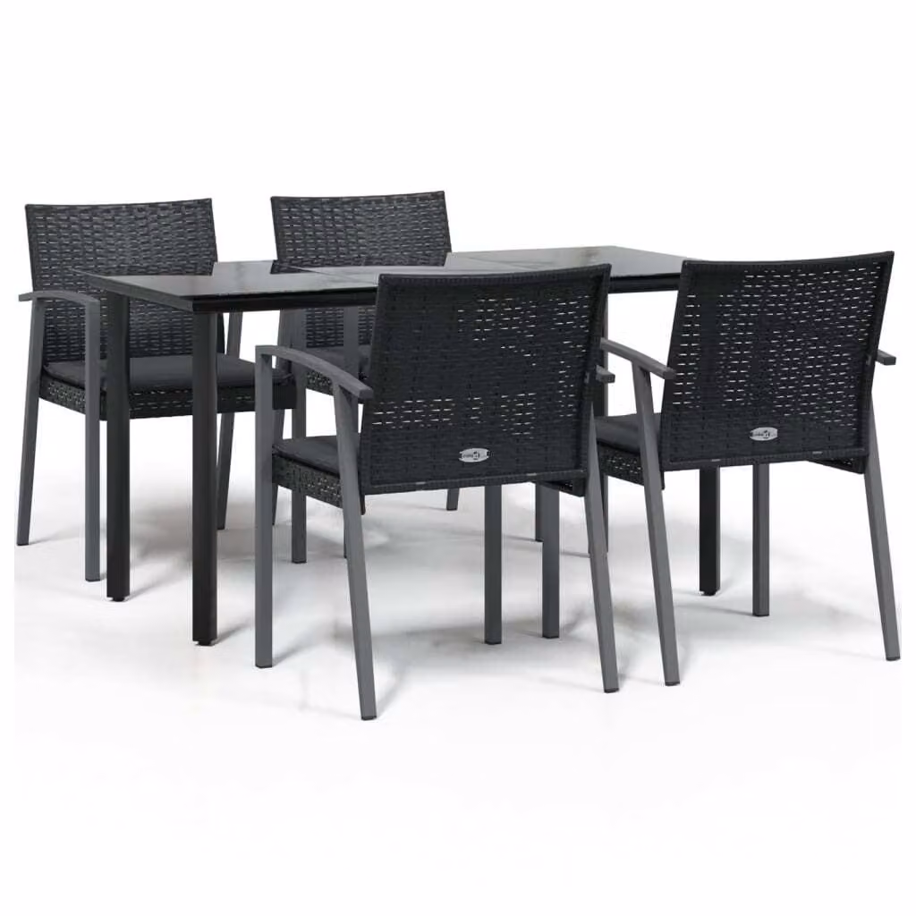 Set Pranzo da Giardino 5pz con Cuscini in Polyrattan e Acciaio
