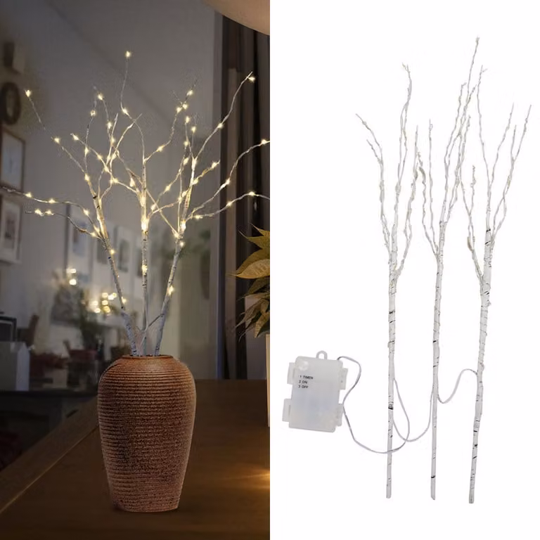 Clanmacy ramoscello luci set di 3 luci LED bianco caldo batteria decorazione Natale