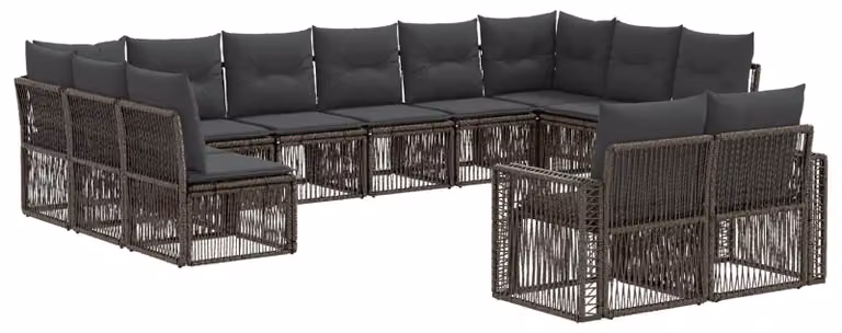 Set di divani da giardino, 12 pezzi, color grigio e grigio scuro, in rattan sintetico