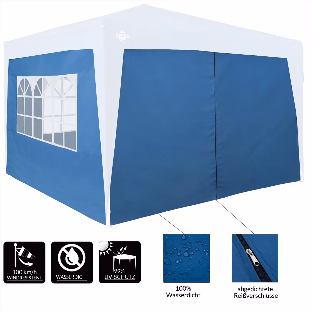 Set di 2 pareti laterali pieghevoli per padiglione Deuba® in poliestere blu, L: 300 cm, H: 200 cm – 2