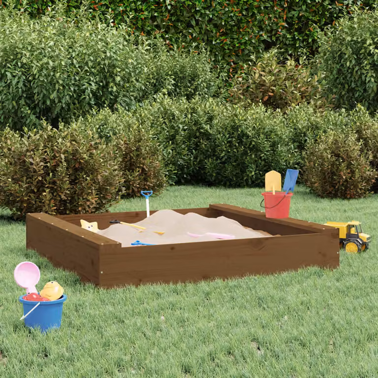 vidaXL Sabbiera con Sedute in Legno Massello di Pino, Colore Ambra, L/P/H: 111 x 111 x 40 cm