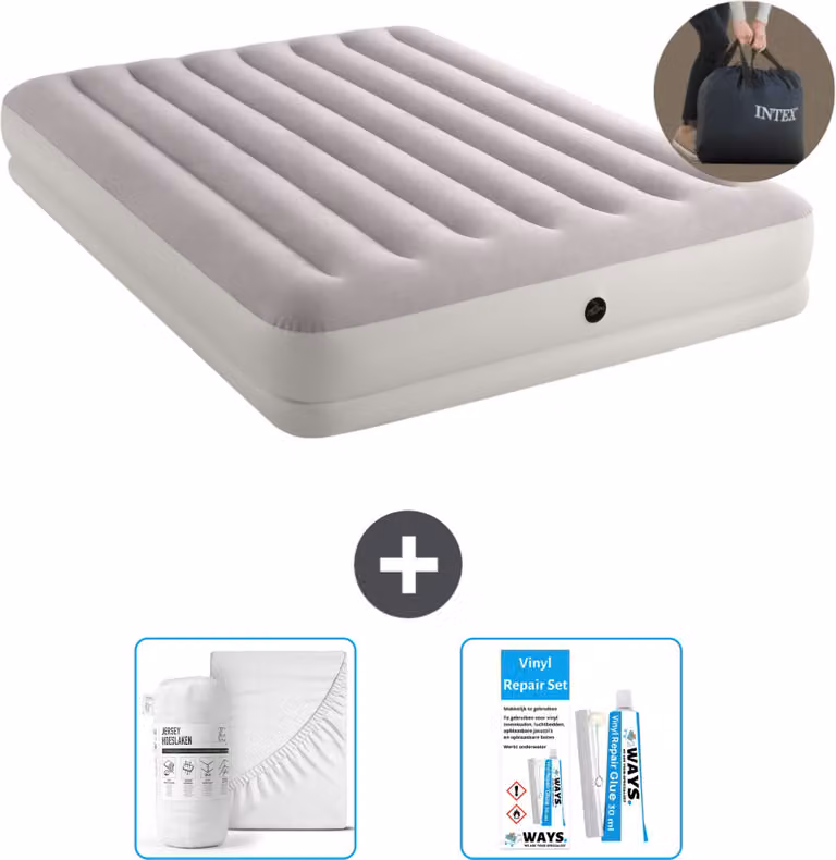 Intex Airbed - 2 persone - 152 x 203 x 30 cm - Grigio - Incluso pompa - lenzuolo e kit di riparazione