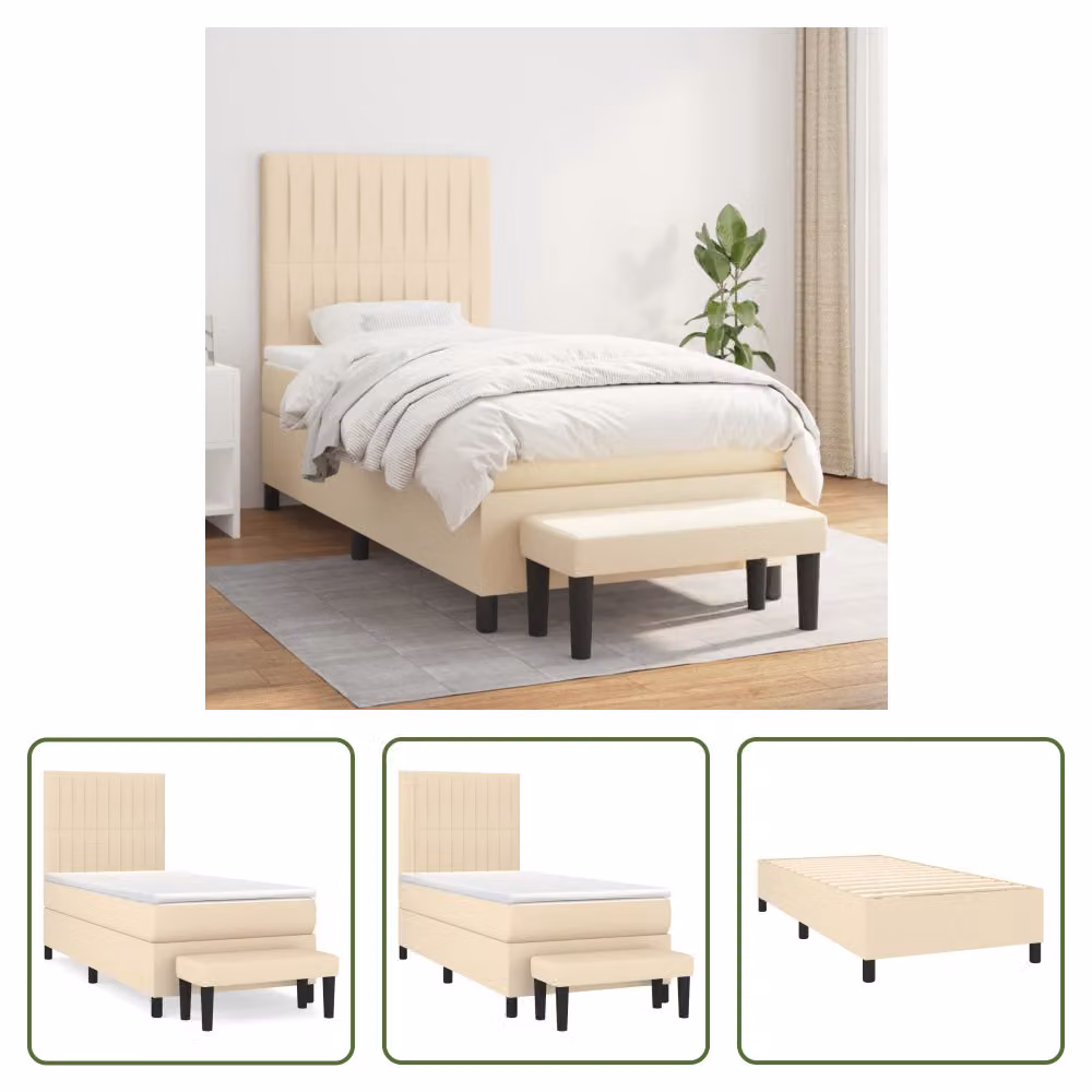 The Living Store Letto a molle insacchettate con materasso crema 80x200 cm in tessuto