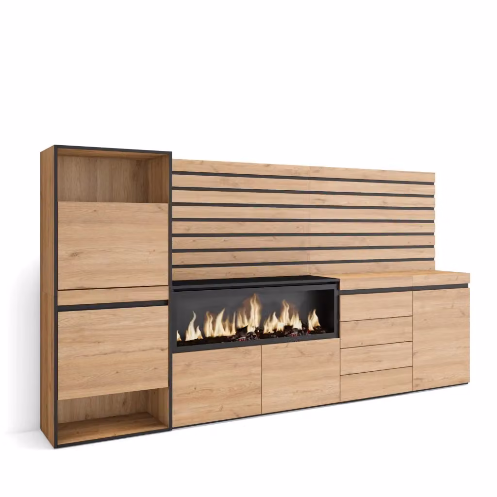 Scarpiera e Cassettiera SKRAUT HOME con Pannelli Decorativi e Ante a Battente, Colore Rovere e Nero, L/P/H: 274 x 35 x 145 cm – 2