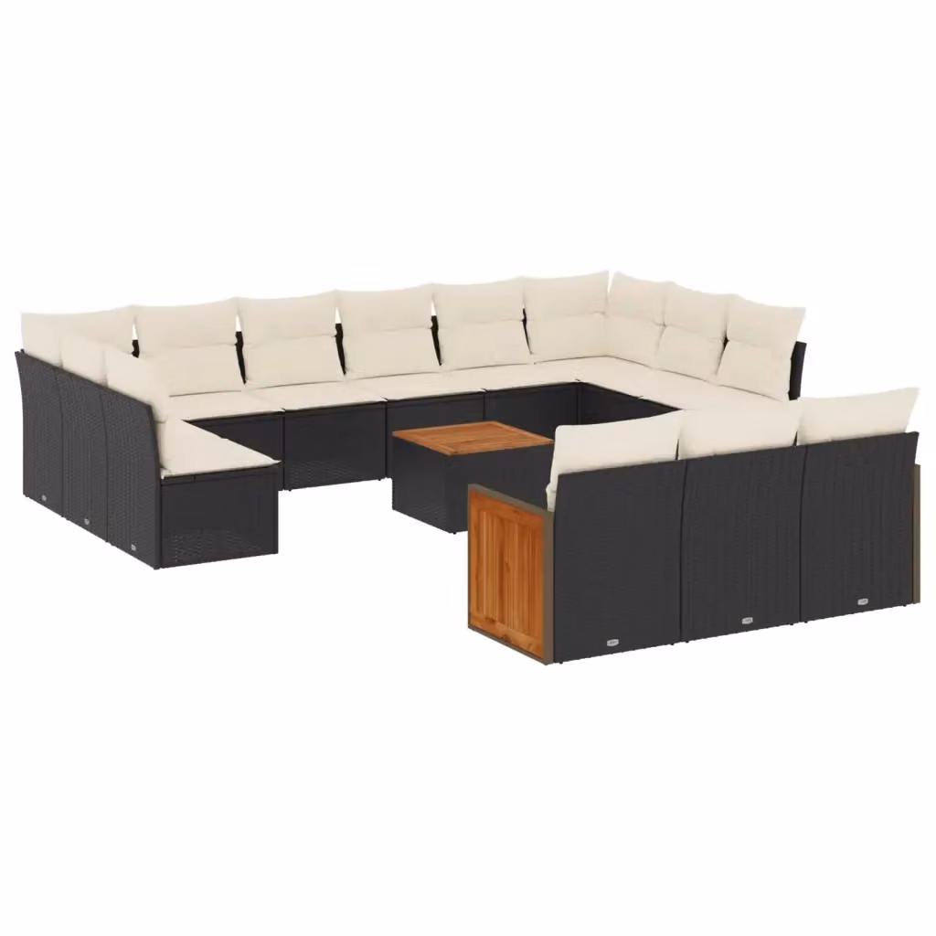 vidaXL Set Divani da Giardino a L in Polyrattan Nero con Cuscini e Tavolino da Esterno – 2