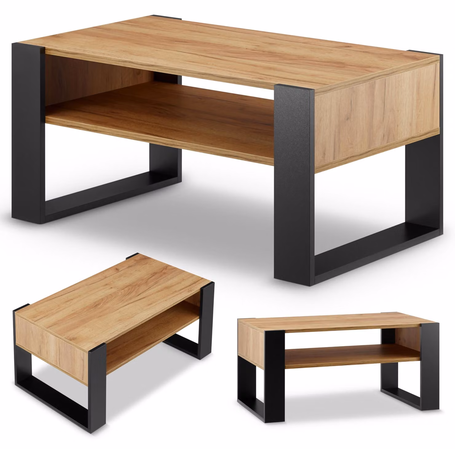 Solidchoice - Tavolino da salotto moderno in legno di quercia nera con spazio contenitivo, 92 cm di larghezza