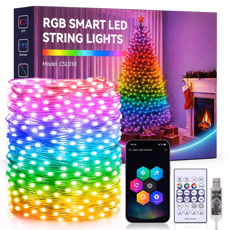 Catena luminosa a LED, 20 metri, 200 LED RGB, controllo tramite app, modalità musicale