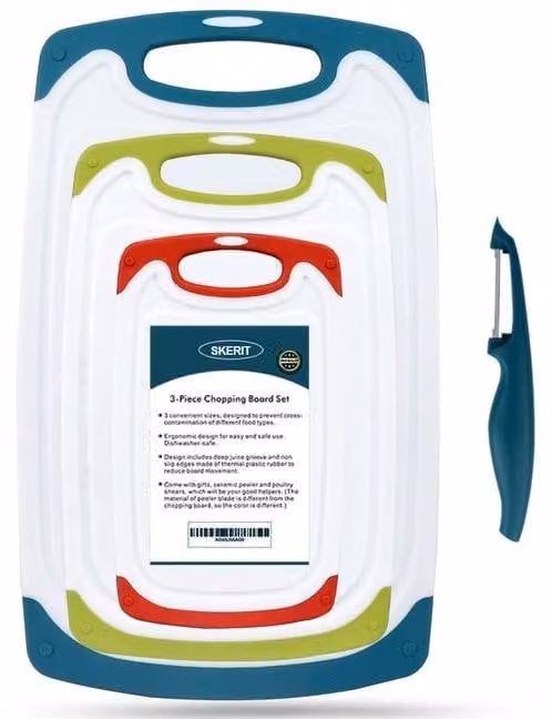 Set di taglieri in plastica con base antiscivolo e scanalatura per raccogliere i liquidi - Taglieri da cucina realizzati in plastica sicura - Privi di BPA - Prevengono la contaminazione incrociata