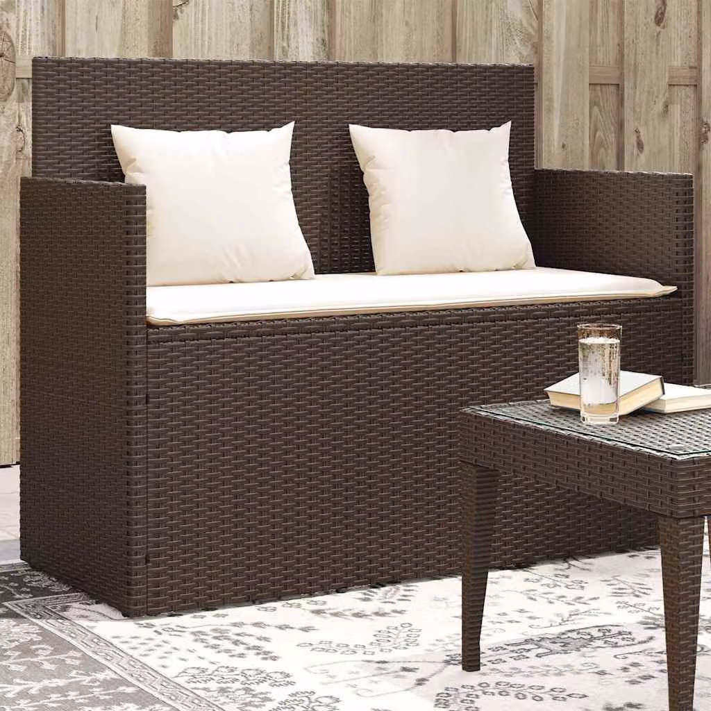 vidaXL Panca da Giardino Moderna in Polyrattan Marrone con Cuscini Bianchi