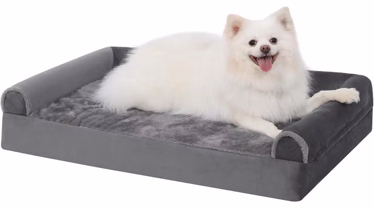 Cuccia ortopedica per cani, 90x57x16 cm, grigia, con rivestimento removibile e bordi rialzati