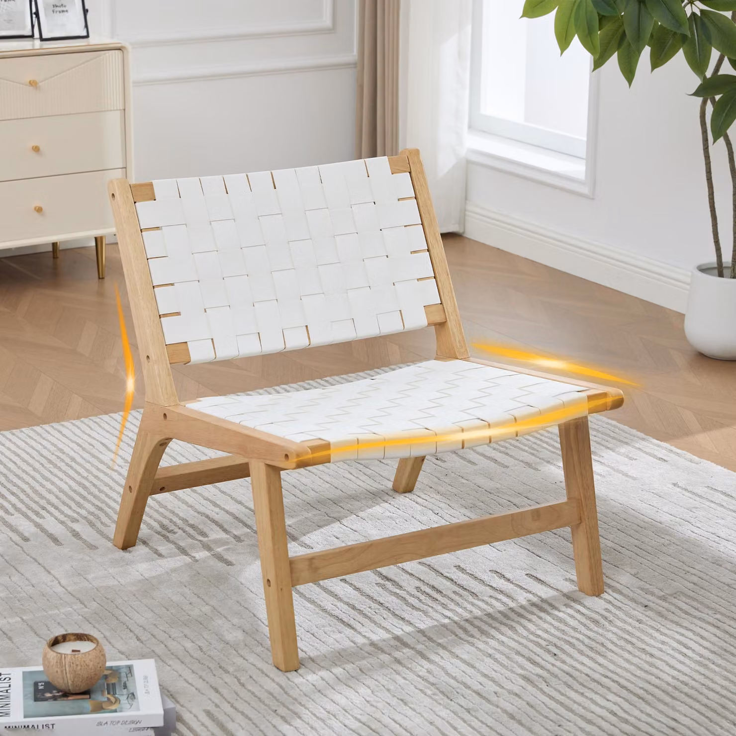 Sedia STILVORA, dal design moderno, sedia da relax con superficie intrecciata, sedia in legno con motivo a scacchiera, adatta per interni ed esterni