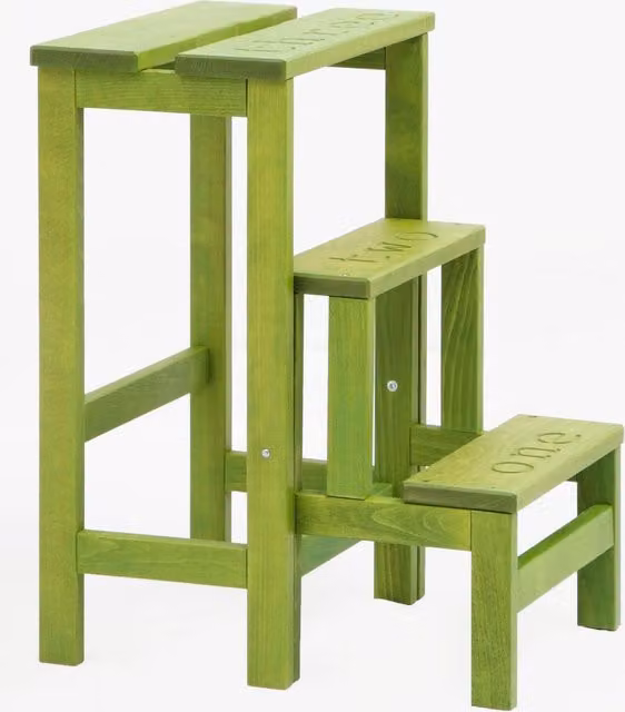 Sgabello Scaletta GIORDANOSHOP in Legno di Faggio Verde, L: 60 cm, P: 40 cm, H: 46 cm
