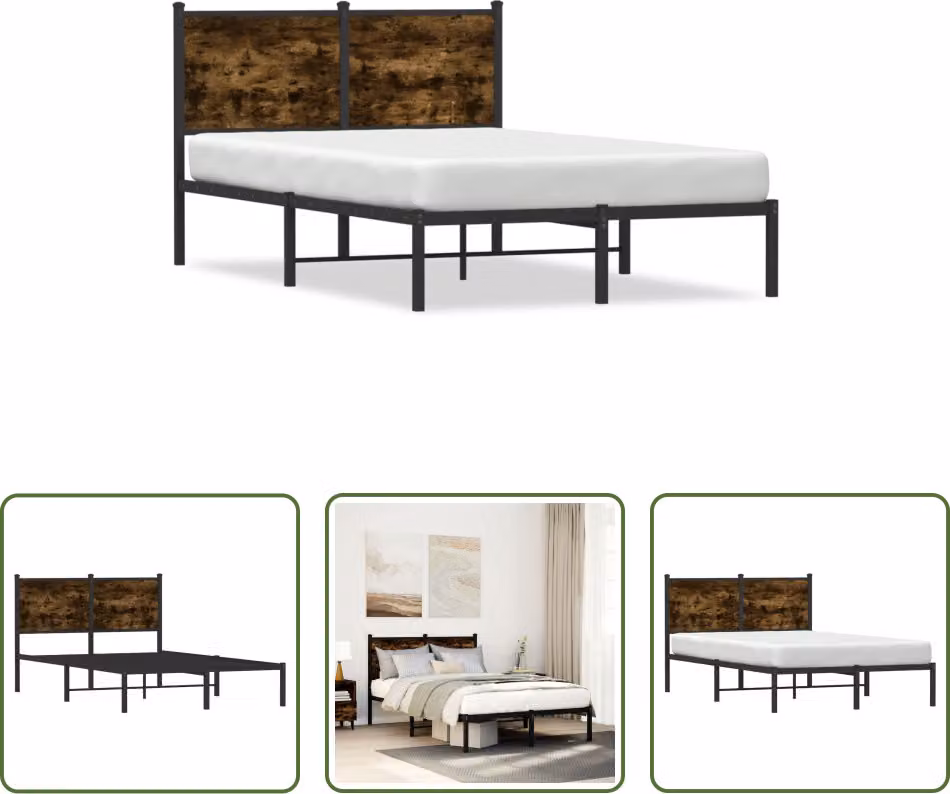 The Living Store Struttura letto con testiera in metallo rovere fumé 120x190 cm