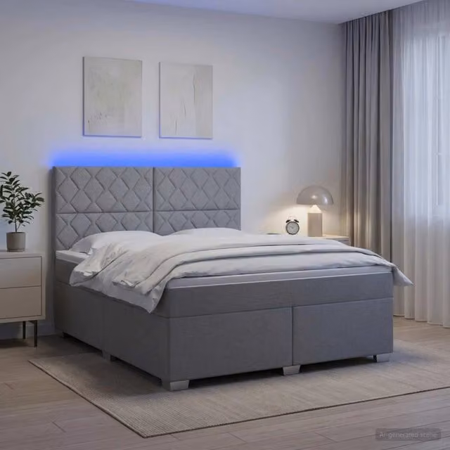 Letto box spring con materasso vidaXL in tessuto Grigio, con base a sollevamento, illuminazione sottostante e porta USB, L/P: 140 x 200 cm – 1