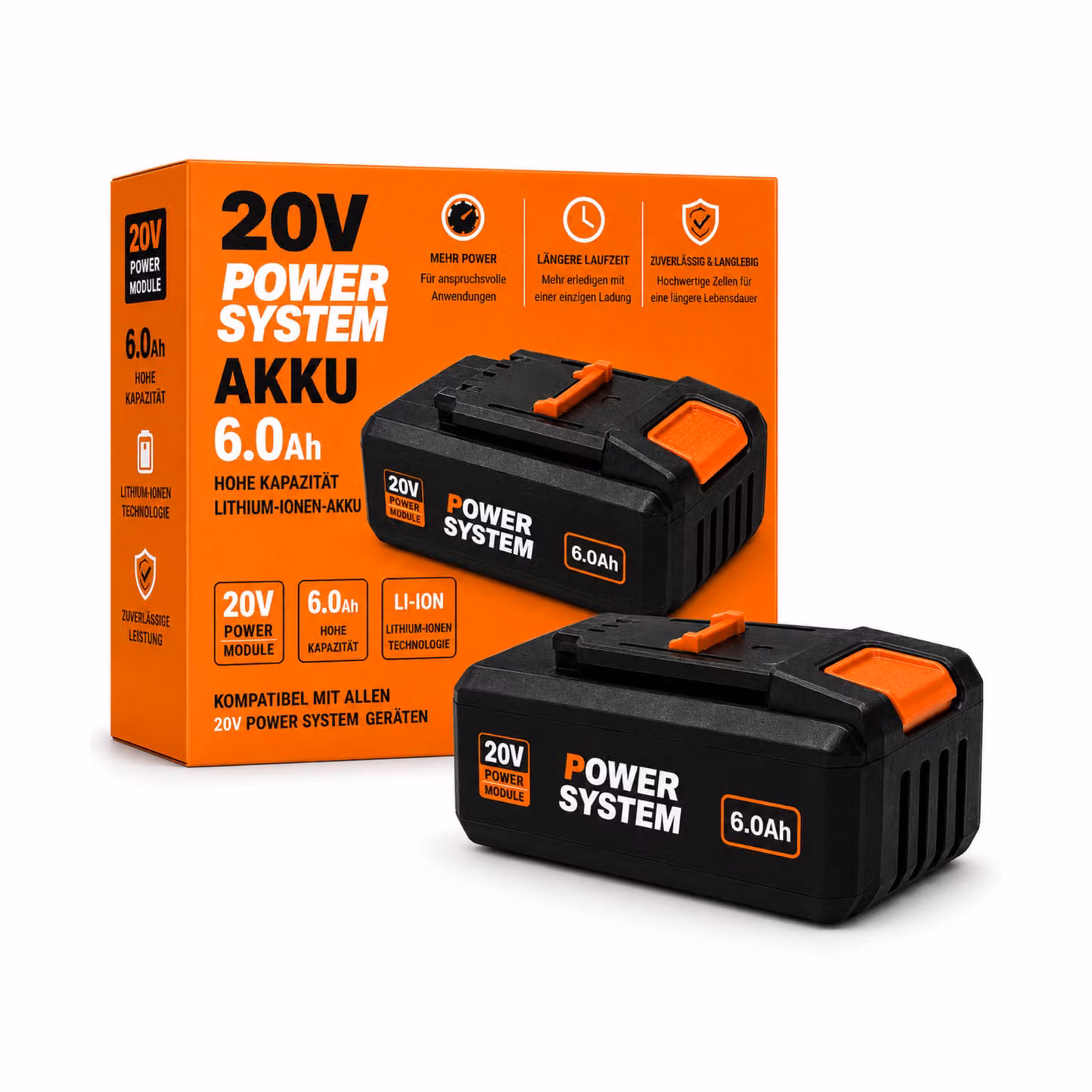 Batteria da 20 V e 6,0 Ah compatibile con Worx PowerShare WA3639 – Batteria agli ioni di litio ad alte prestazioni con indicatore LED – Batteria di ricambio per utensili elettrici Worx da 20 V