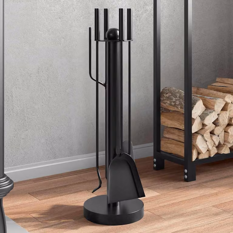 Set di attrezzi per camino vidaXL in metallo nero, 5 pezzi, L/P/H: 18 x 18 x 56 cm