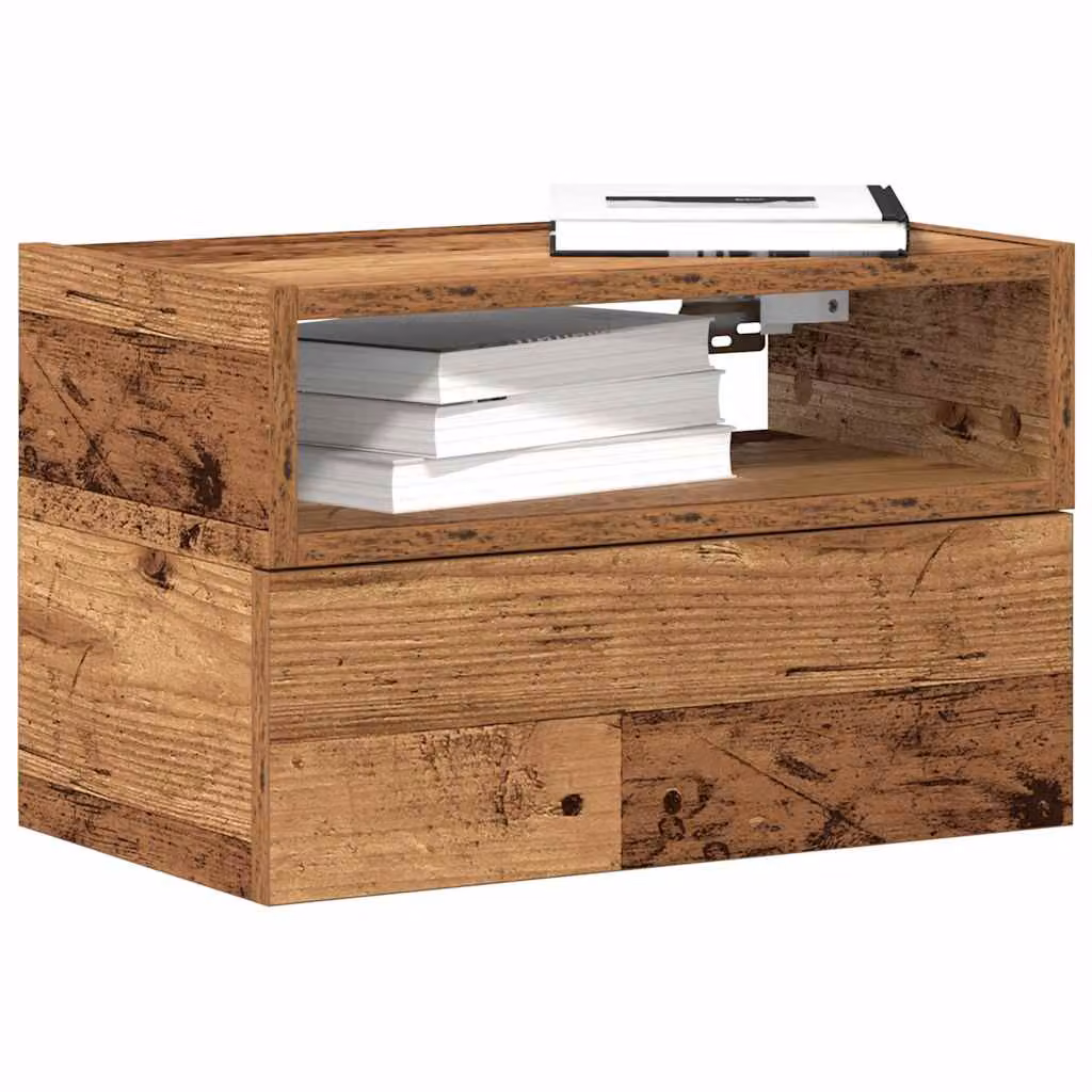 Comodino a muro vidaXL in legno antico marrone L: 45 cm, P: 26 cm, H: 28,5 cm