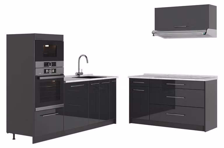 Cucina Vicco Fame-Line Antracite lucido/Antracite 340 cm, PL Marmo, Model 63855