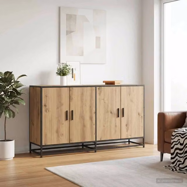 Credenza moderna in rovere vidaXL, colore marrone, L 134 x P 35 x H 76 cm – 1