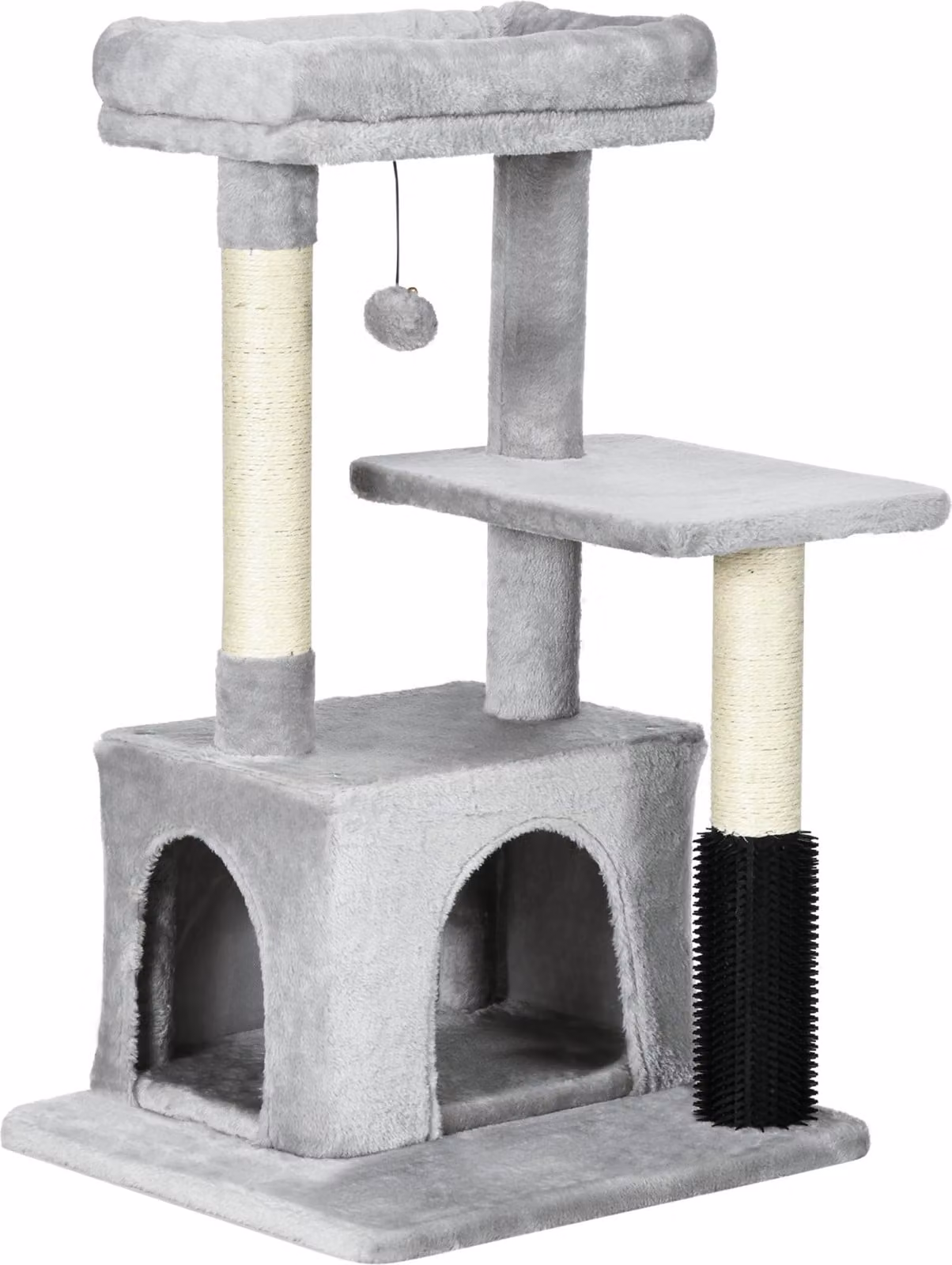Tiragraffi Fortuna Lai con cuccia lavabile, tiragraffi con lettiera, giocattoli, grigio chiaro, 48x48x85 cm