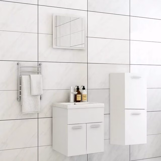 Set Mobili da Bagno Moderno vidaXL Bianco in Legno e Ceramica con Mobileto e Mobile Lavabo L/P/H: 76,0 x 46,0 x 41,0 cm