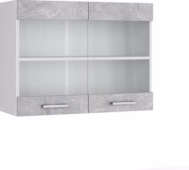 Pensile da cucina moderno Vicco R-Line con ante in vetro, Bianco e Grigio, L: 80 cm, H: 60 cm, P: 31 cm
